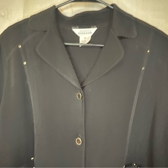 Misook black jacket cardigan knit long sleeve size‎ XL collar silver buttons - Picture 3 of 11